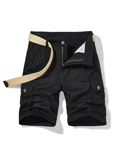 Men's Solid Color Casual Multi-Pocket Cargo Shorts