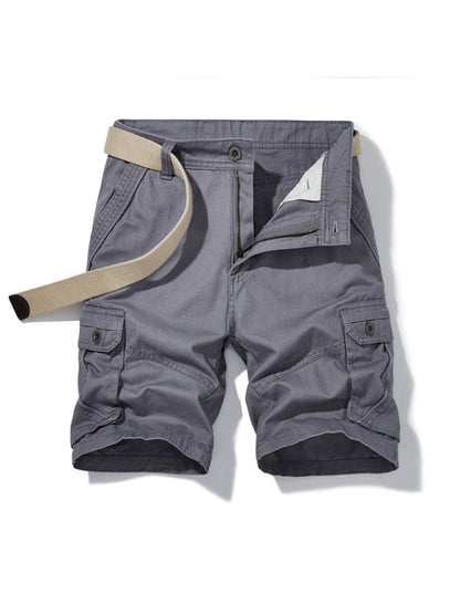 Men's Solid Color Casual Multi-Pocket Cargo Shorts