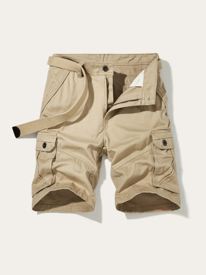 Men's Solid Color Casual Multi-Pocket Cargo Shorts