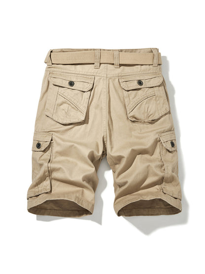 Men's Solid Color Casual Multi-Pocket Cargo Shorts