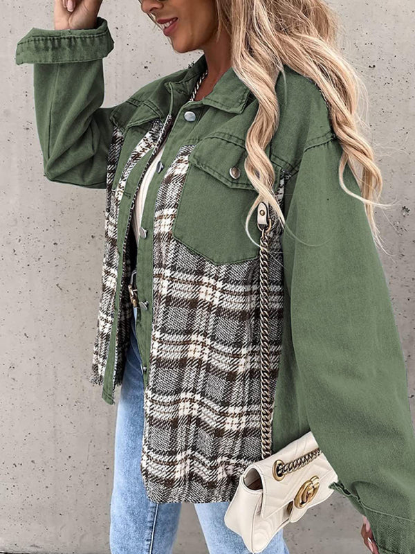 Women's Plaid Patchwork Denim Jacket