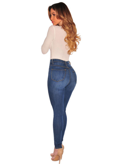 Women's Button Blouse High Waist Ankle Skinny Jeans