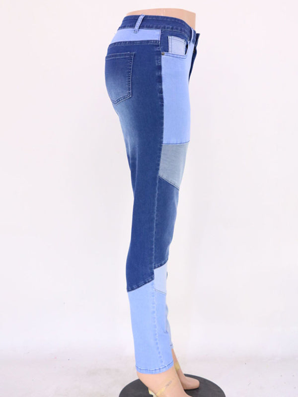Women's High Waist Colorblock Skinny Jeans