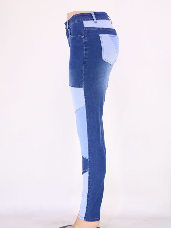 Women's High Waist Colorblock Skinny Jeans