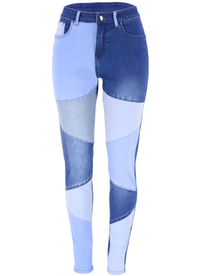 Women's High Waist Colorblock Skinny Jeans