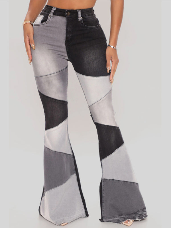 Women's Colorblock High Waist Flared Jeans