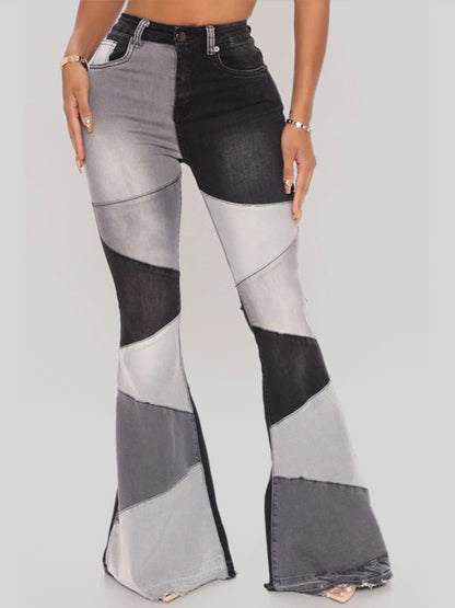 Women's Colorblock High Waist Flared Jeans