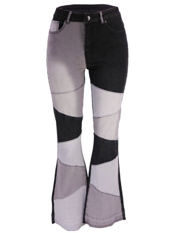 Women's Colorblock High Waist Flared Jeans