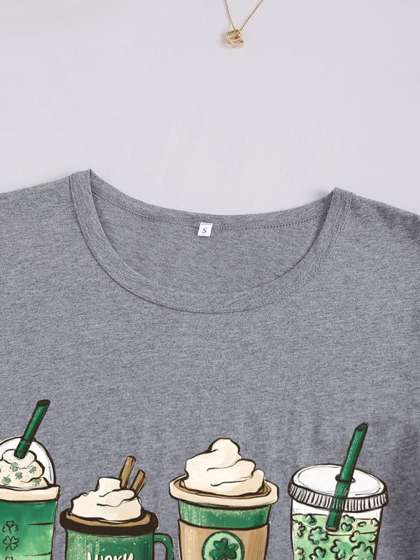 Four-leaf Clover Iced Coffee Cups Short Sleeve T-shirt