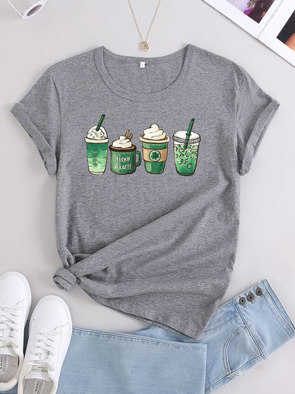 Four-leaf Clover Iced Coffee Cups Short Sleeve T-shirt