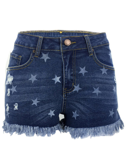 Women's All Over Star Print Denim Shorts