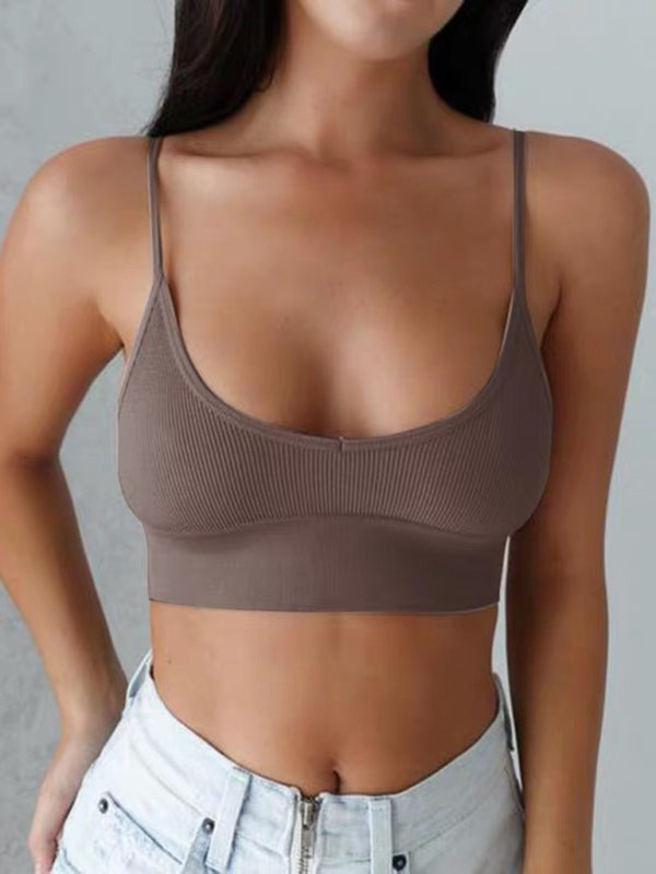 Street popular solid color sling tube top women's outerwear with chest pad vest casual sports top