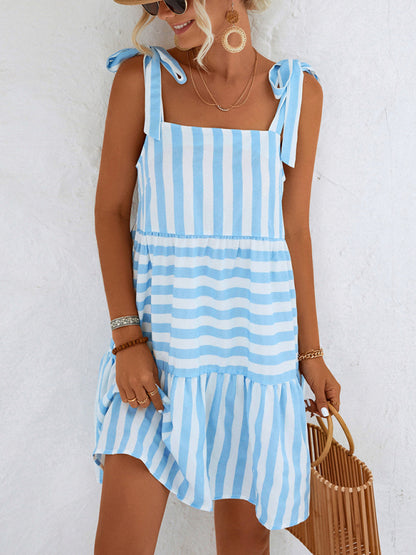 Women's Woven Stripe Stitching Casual Dress