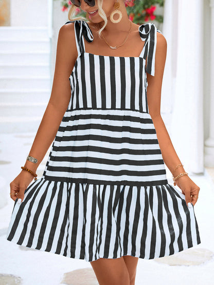 Women's Woven Stripe Stitching Casual Dress