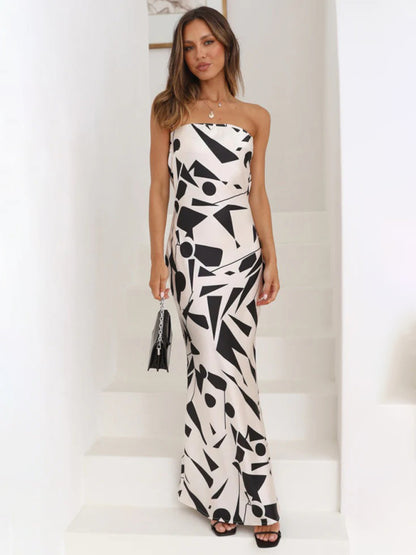 Women's Sexy Back Hollow Irregular Geometric Print Dress