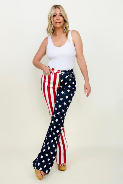 Judy Blue High Waist American Flag Print Flare Jeans